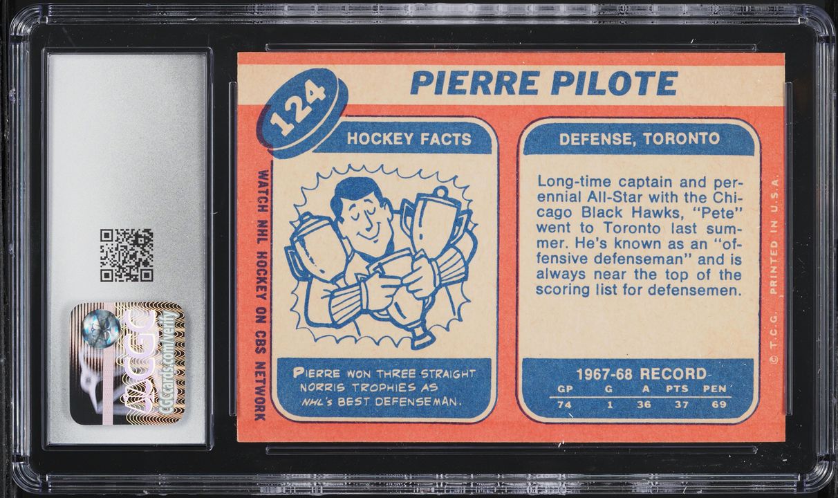 1968 Topps Hockey Pierre Pilote #124 CGC 6 EXMT
