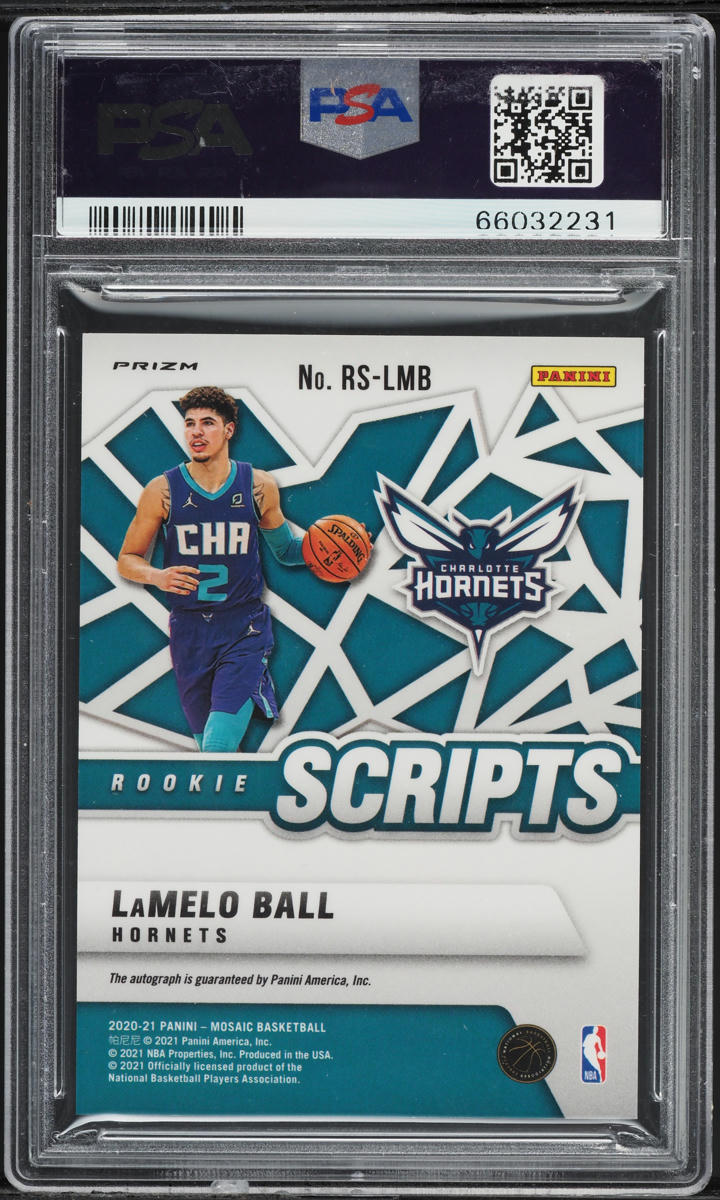 2020 Panini Mosaic Scripts Green Ice Lamelo Ball ROOKIE AUTO DNA 9 #RSLMB PSA 10