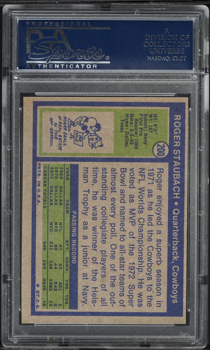 1972 Topps Football Roger Staubach ROOKIE #200 PSA 9(oc) MINT