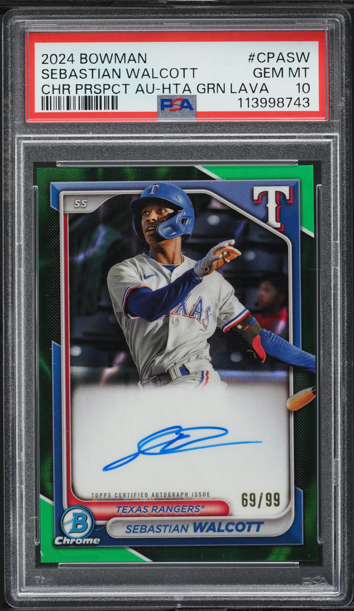 2024 Bowman Chrome HTA Green Lava Sebastian Walcott PROSPECT AUTO /99 #CPA-SW PSA 10 GEM MINT