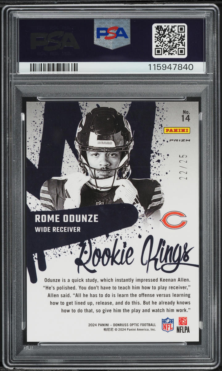 2024 Donruss Optic Kings Black Pandora Rome Odunze ROOKIE /25 #14 PSA 10 GEM