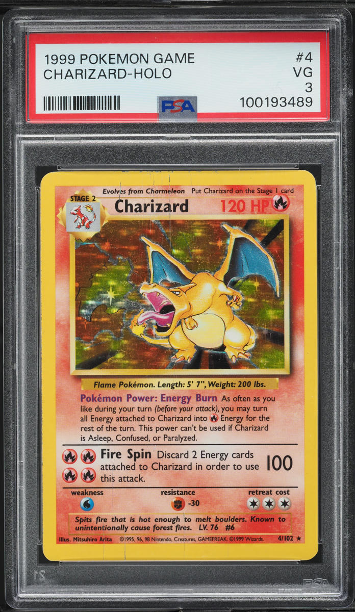 1999 Pokemon Base Set Unlimited Holo Charizard #4 PSA 3 VG