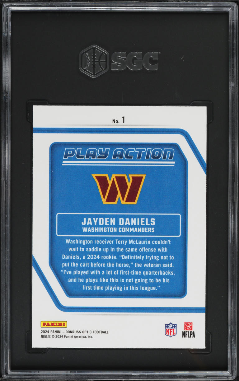 2024 Donruss Optic Play Action Jayden Daniels ROOKIE #1 SGC 10 GEM MINT