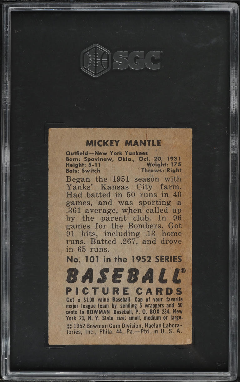1952 Bowman Mickey Mantle #101 SGC 2.5 GD+