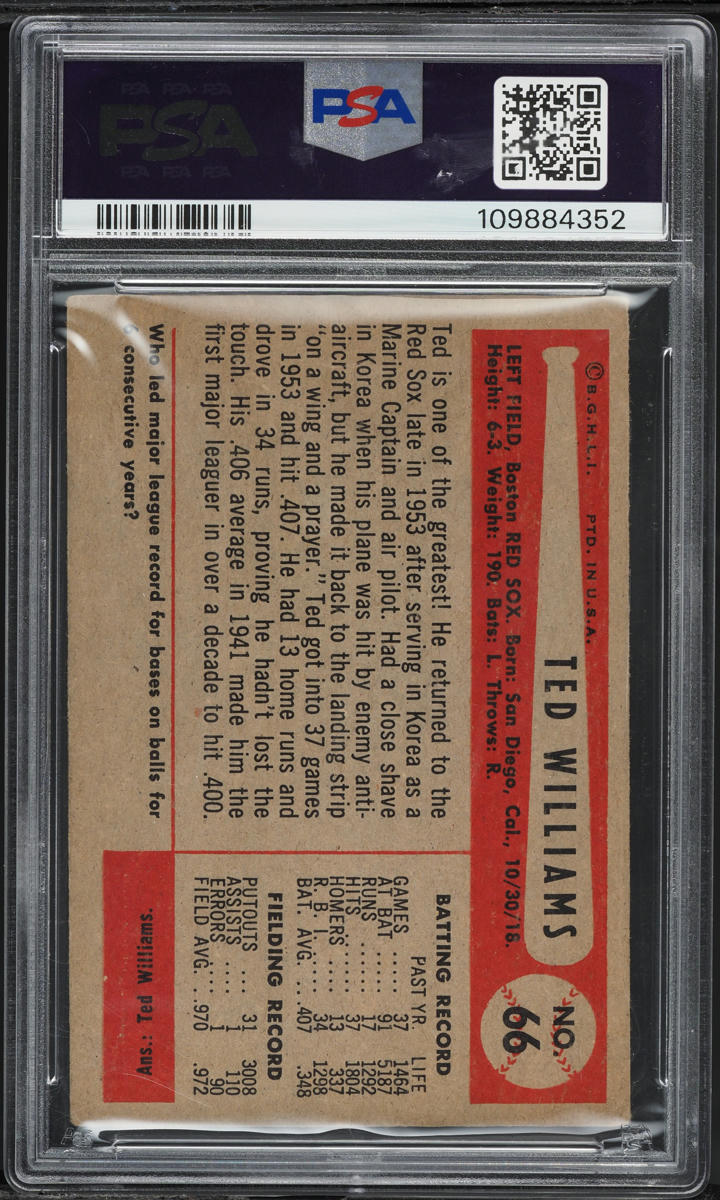 1954 Bowman Ted Williams #66 PSA 3 VG