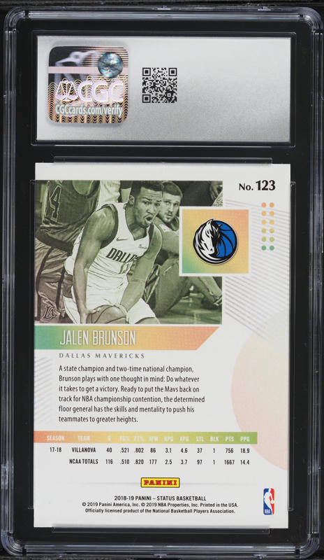 2018 Panini Status Jalen Brunson ROOKIE #123 CGC 8.5 NM-MT+ on  display picture 1