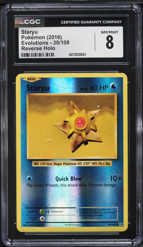 2016 Pokemon XY Evolutions Reverse Holo Staryu #30 CGC 8 NM-MT