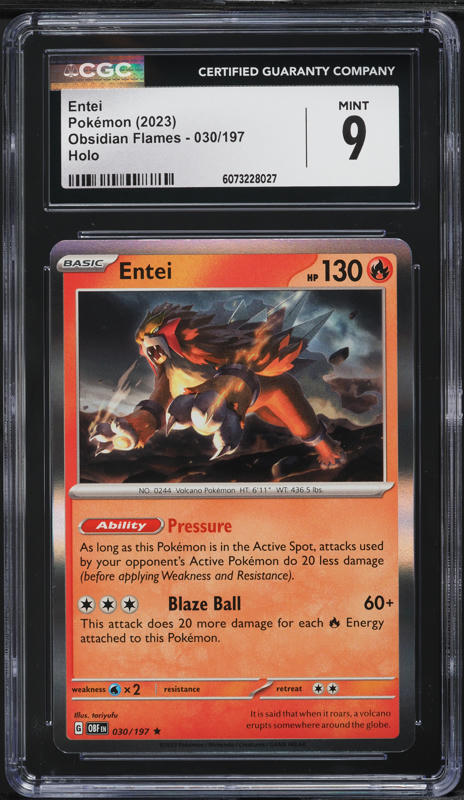 2023 Pokemon Scarlet & Violet Obsidian Flames Holo Entei #30 CGC 9 MINT