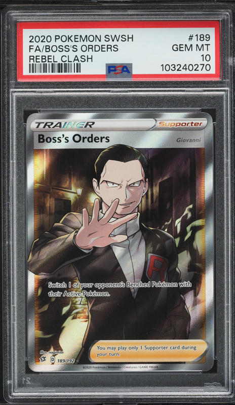 2020 Pokemon Sword & Shield Rebel Clash Full Art Boss's Orders #189 PSA 10