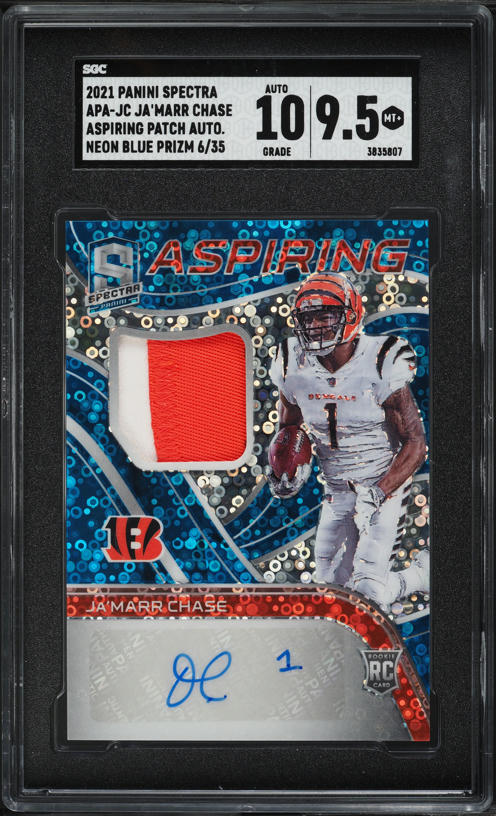 ネコババ アクションカード コスト5 2021 Absolute Kaboom! Gold Ja'Marr Chase ROOKIE /10 #K46 PSA 10