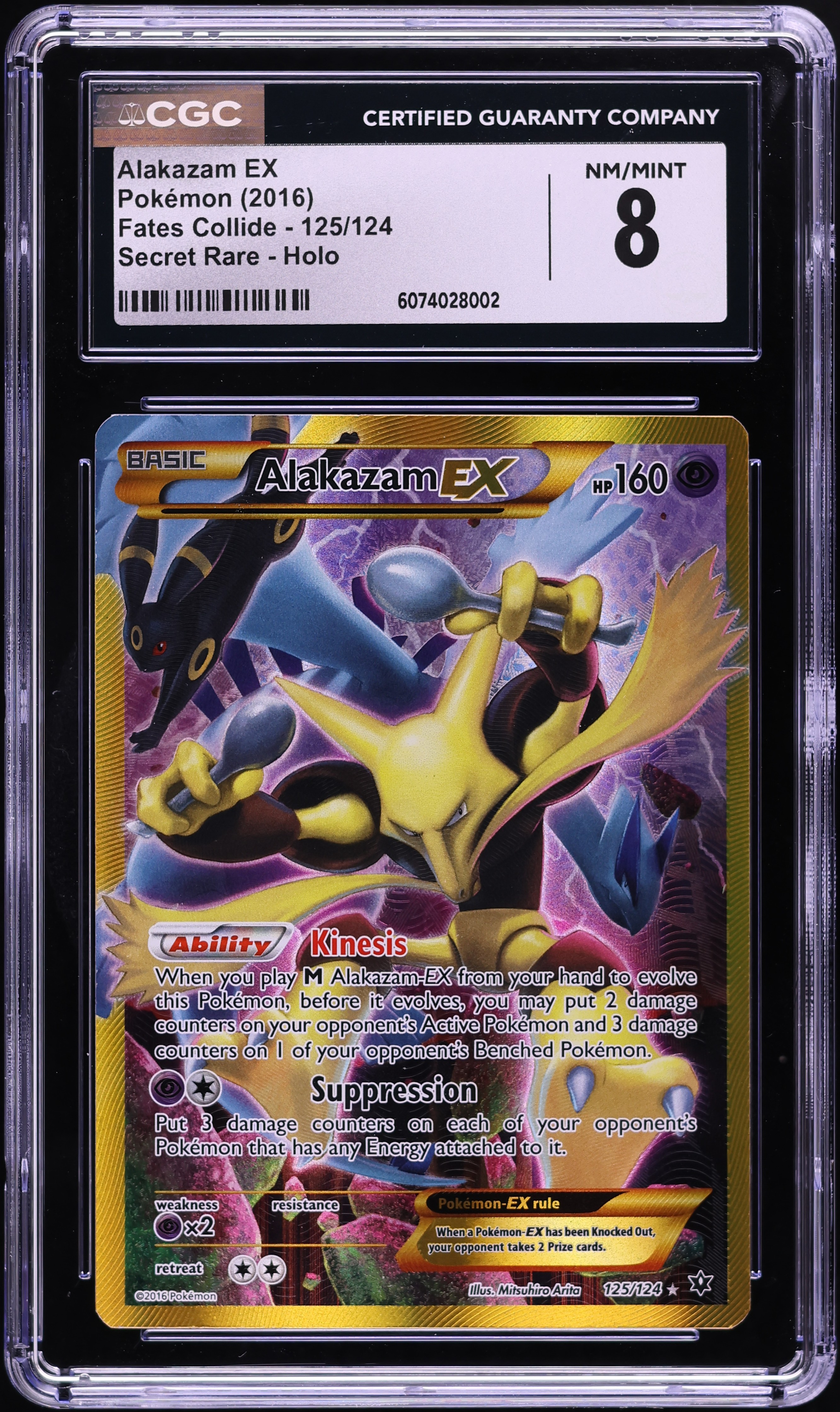 2016 Pokemon XY Fates Collide Full Art Alakazam EX #125 CGC 8 NM