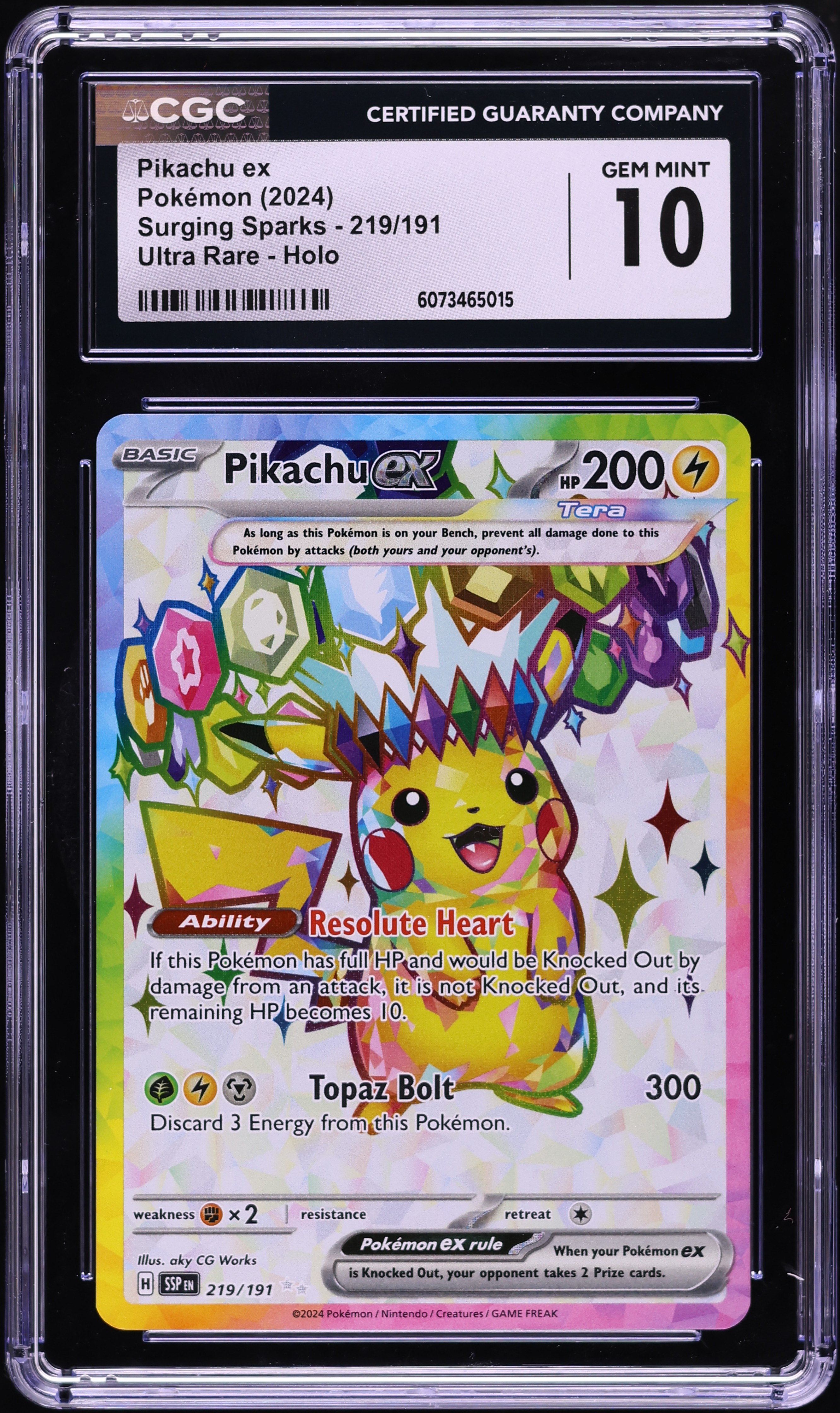 2024 Pokemon SV Surging Sparks Full Art Pikachu ex #219 CGC 10 GEM