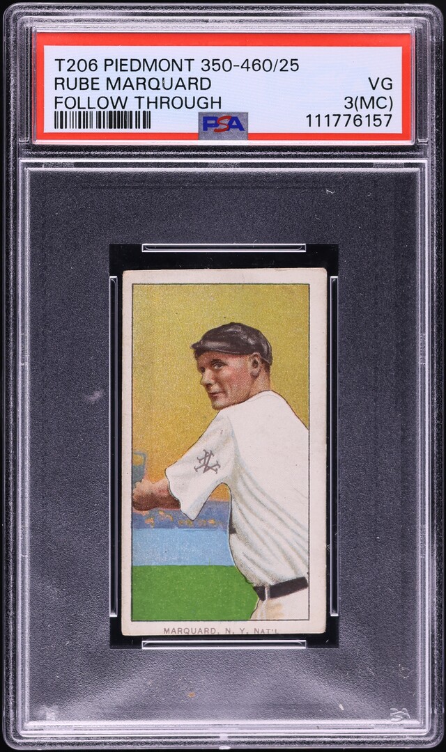 1909-11 T206 Rube Marquard FOLLOW THROUGH, PIEDMONT PSA 3(mc) VG