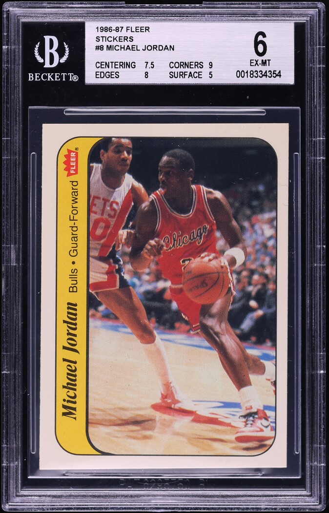 1986 Fleer Sticker Michael Jordan ROOKIE #8 BGS 6 EXMT