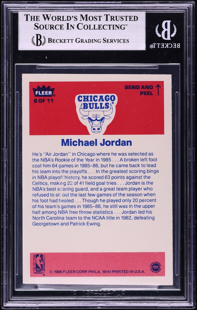 1986 Fleer Sticker Michael Jordan ROOKIE #8 BGS 6 EXMT