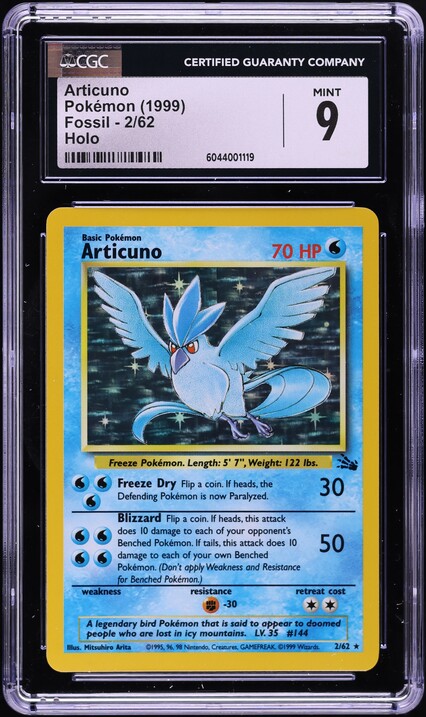 articuno pokemon card 2 62 Holo (FO 2) TCG used Water Blizzard (50) Flip a coin 2/62 non holo Fossil Articuno