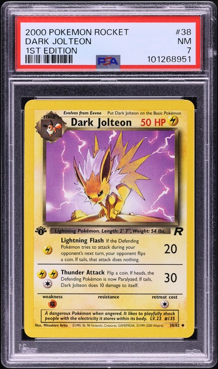 2000 Pokemon Team Rocket 1st Edition Dark Jolteon #38 PSA 7 NRMT
