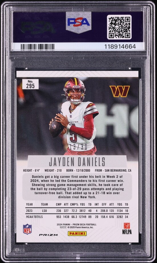 2024 Panini Prizm Deca Mojo Jayden Daniels ROOKIE /30 #295 PSA 10 GEM MINT