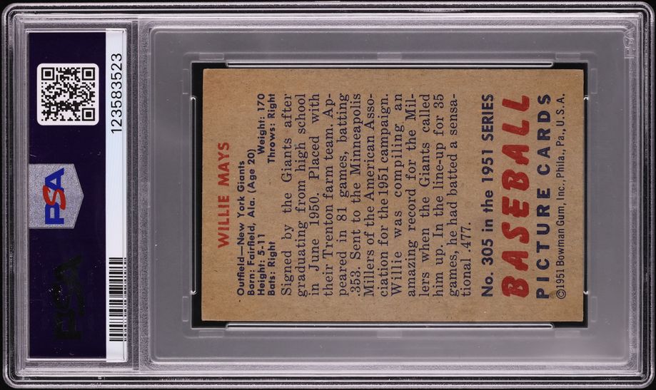 1951 Bowman Willie Mays ROOKIE #305 PSA ALTERED AUTH