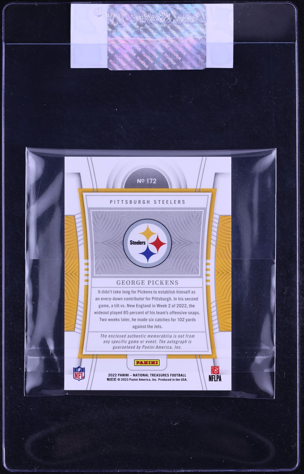 2022 National Treasures George Pickens ROOKIE PATCH AUTO /99 #172