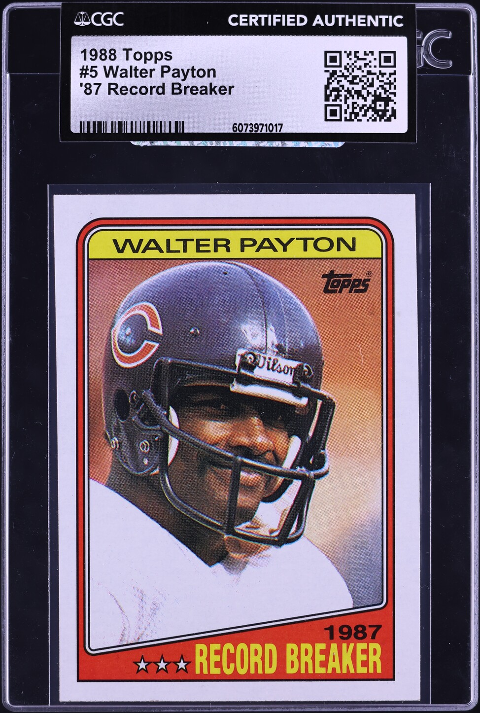 1988 Topps Football Walter Payton '87 RECORD BREAKER #5 CGC AUTH
