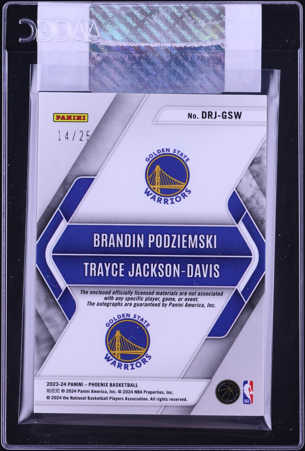 2023 Panini Phoenix Blue Brandin Podziemski & Trayce Jackson-Davis RC PATCH AUTO /25 CGC AUTH