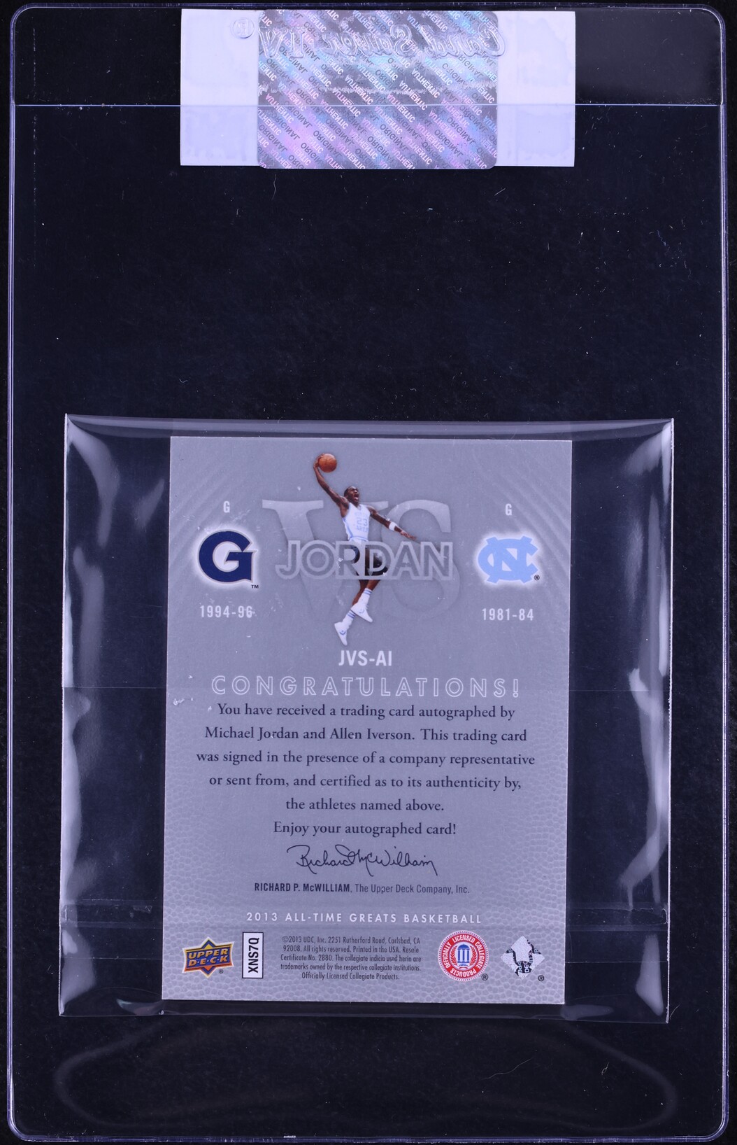 2013 UD All Time Greats Vs. Michael Jordan Allen Iverson AUTO /23 CGC AUTH