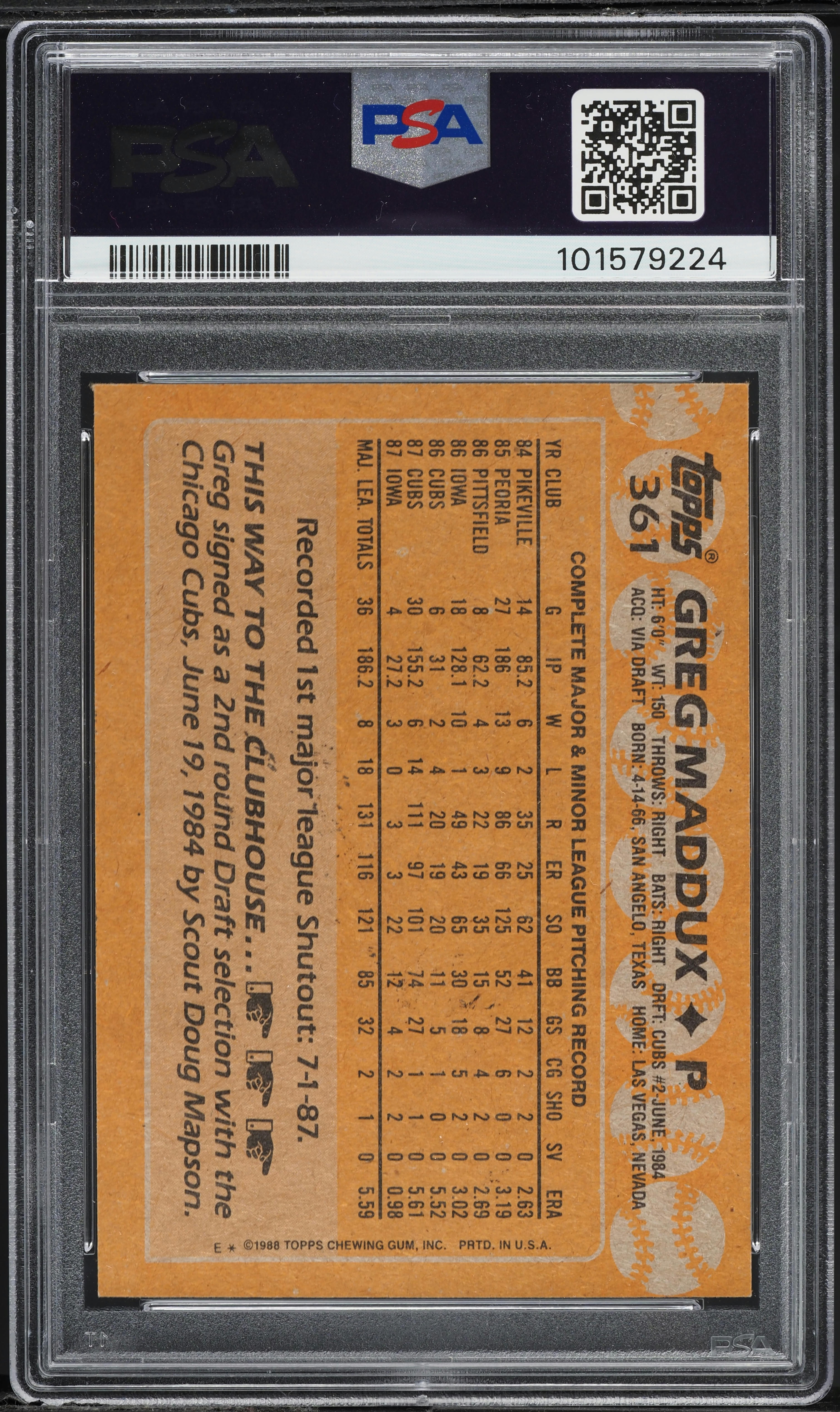 1988 Topps Greg Maddux AUTO DNA 9 #361 PSA AUTH on Fanatics Collect