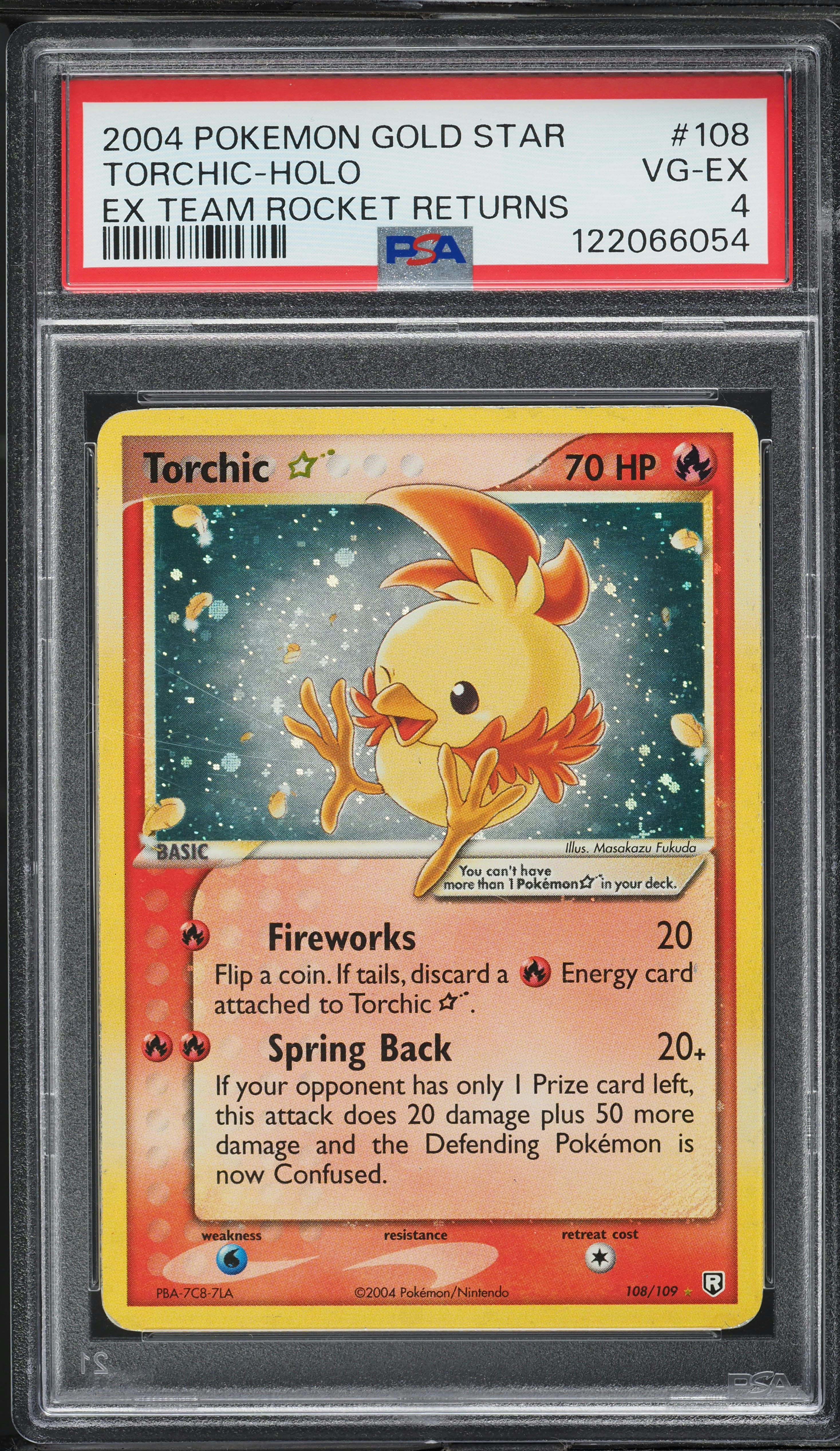 2004 Pokemon EX Team Rocket Returns Holo Torchic Gold Star #108