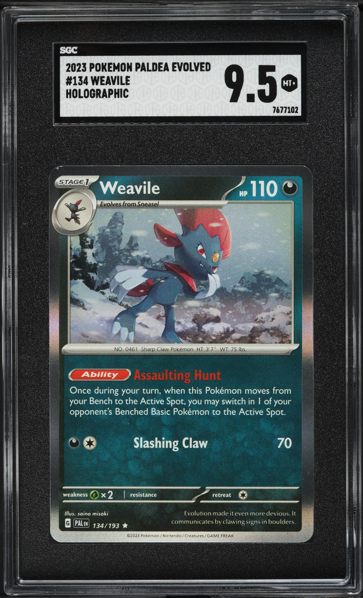 2025 Pokemon Scarlet & Violet Paldea Evolved Holo Weavile #134 SGC 9.5 MINT+