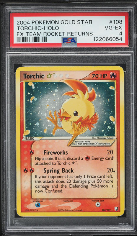 2004 Pokemon EX Team Rocket Returns Holo Torchic Gold Star #108