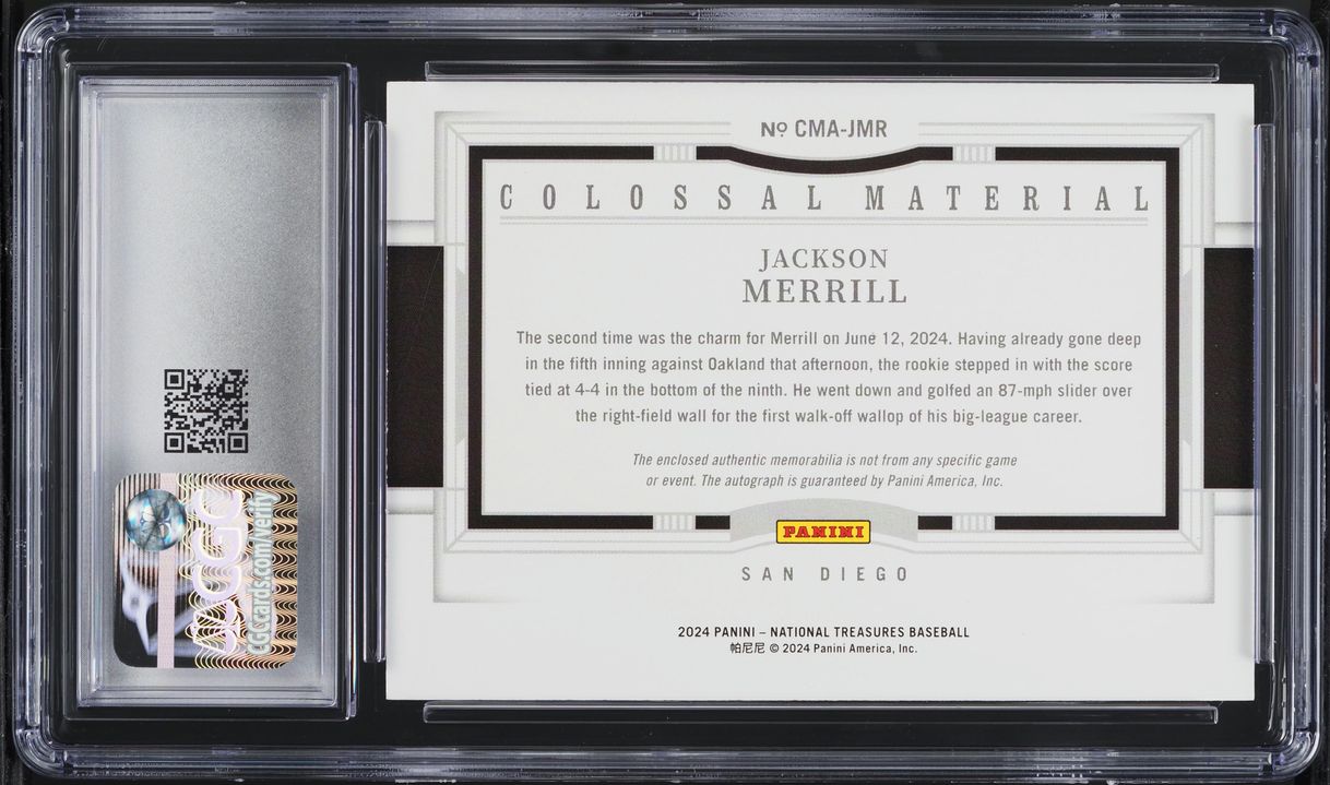 2024 National Treasures Colossal Jackson Merrill ROOKIE PATCH AUTO /49 CGC 9