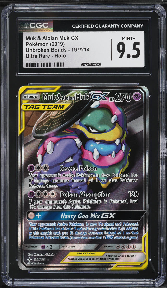 2019 Pokemon SM Unbroken Bonds Alt Art Muk & Alolan Muk GX #197 CGC 9.5 MINT+