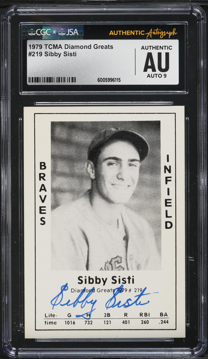 1979 TCMA Diamond Greats Sibby Sisti AUTO #219 CGC AUTH