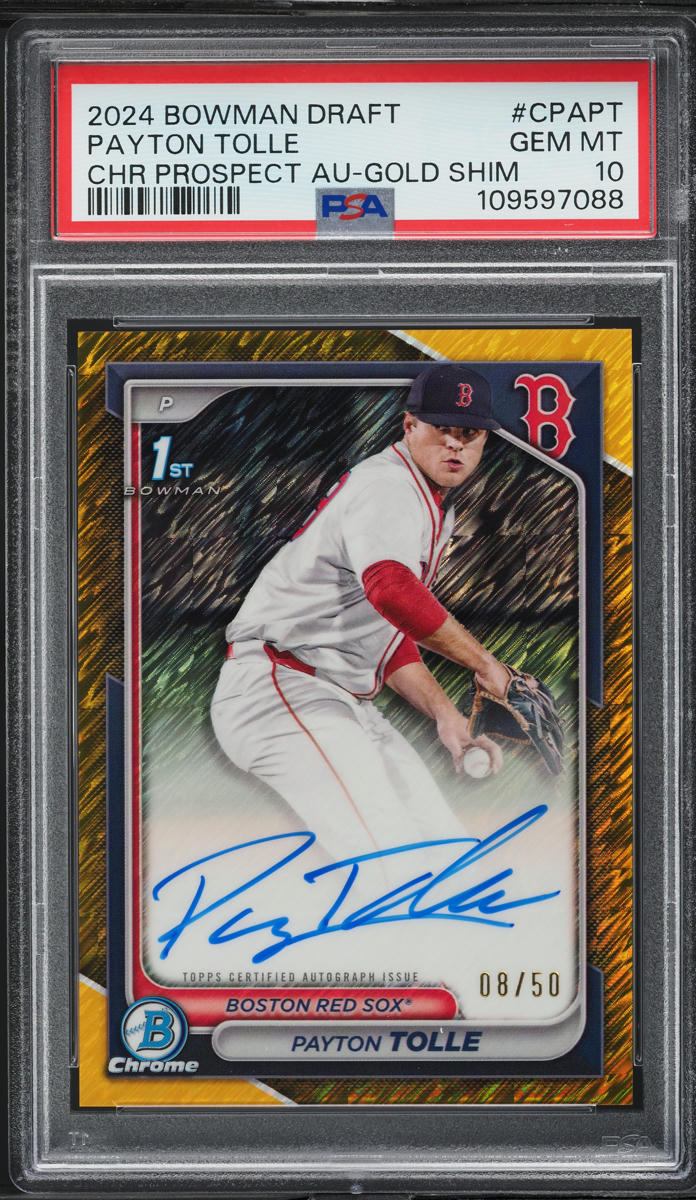 2024 Bowman Chrome Draft Gold Shimmer Payton Tolle PROSPECT AUTO /50 PSA 10