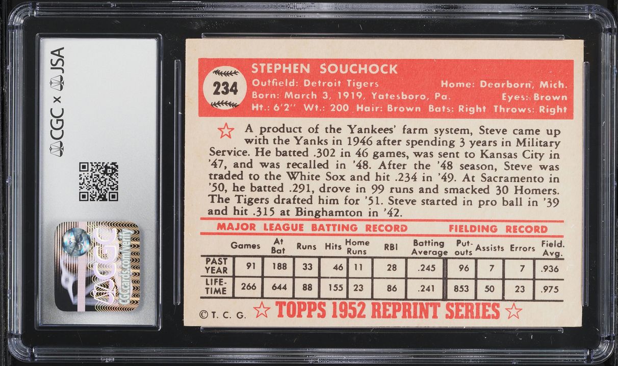 1983 Topps '52 Reprint Series Steve Souchock AUTO #234 CGC AUTH