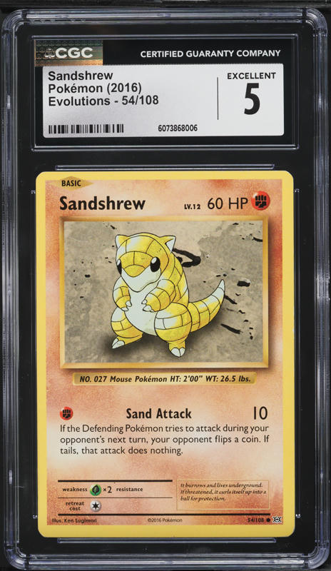 2016 Pokemon XY Evolutions Sandshrew #54 CGC 5 EX