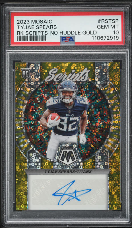 2023 Panini Mosaic Scripts No Huddle Gold Tyjae Spears ROOKIE AUTO