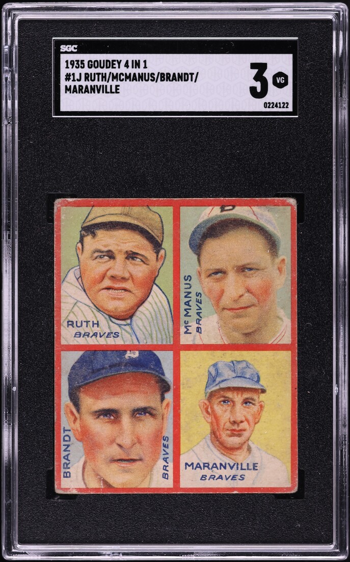 1935 Goudey 4-In-1 Babe Ruth Maranville Brandt McManus #1J SGC 3 VG