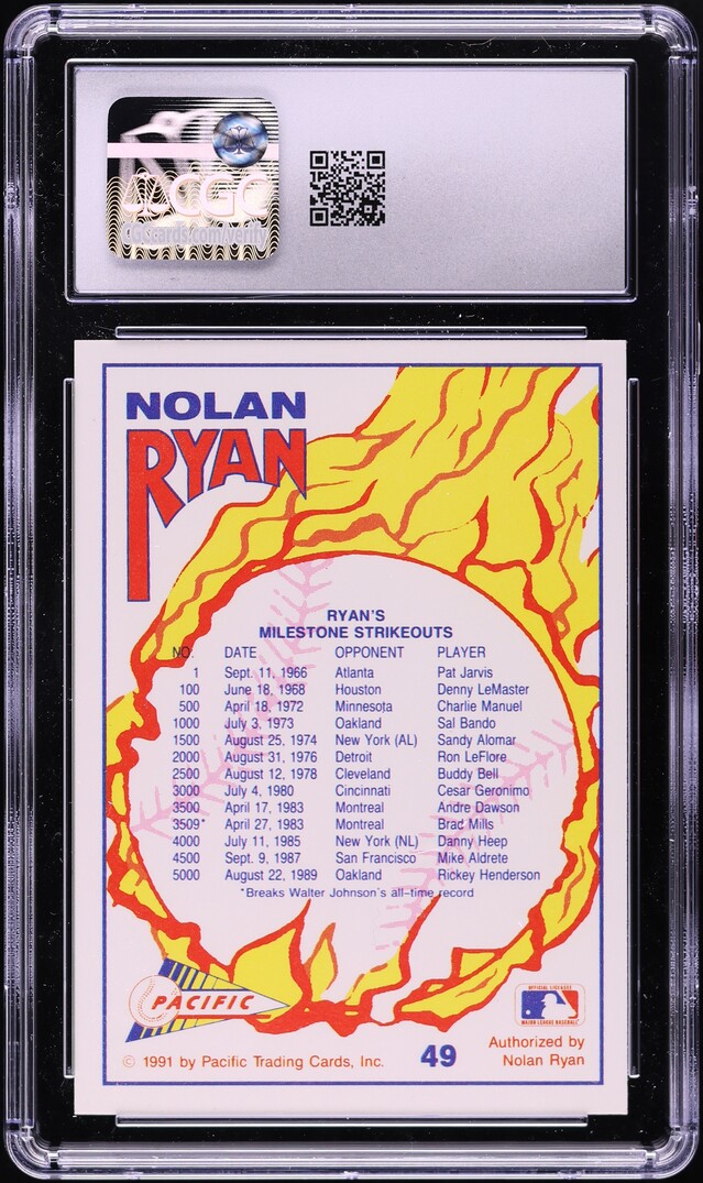 1991 Pacific Ryan Texas Express I Milestone Strikeouts Nolan Ryan #49 CGC 9 MINT