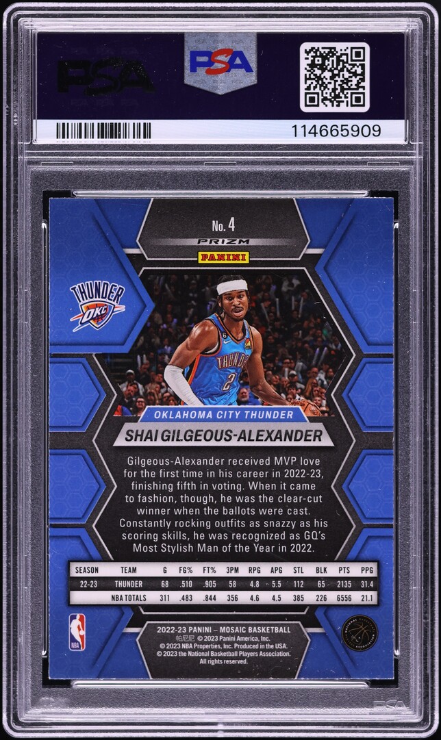 2022 Panini Mosaic Genesis Shai Gilgeous-Alexander #4 PSA 9 MINT
