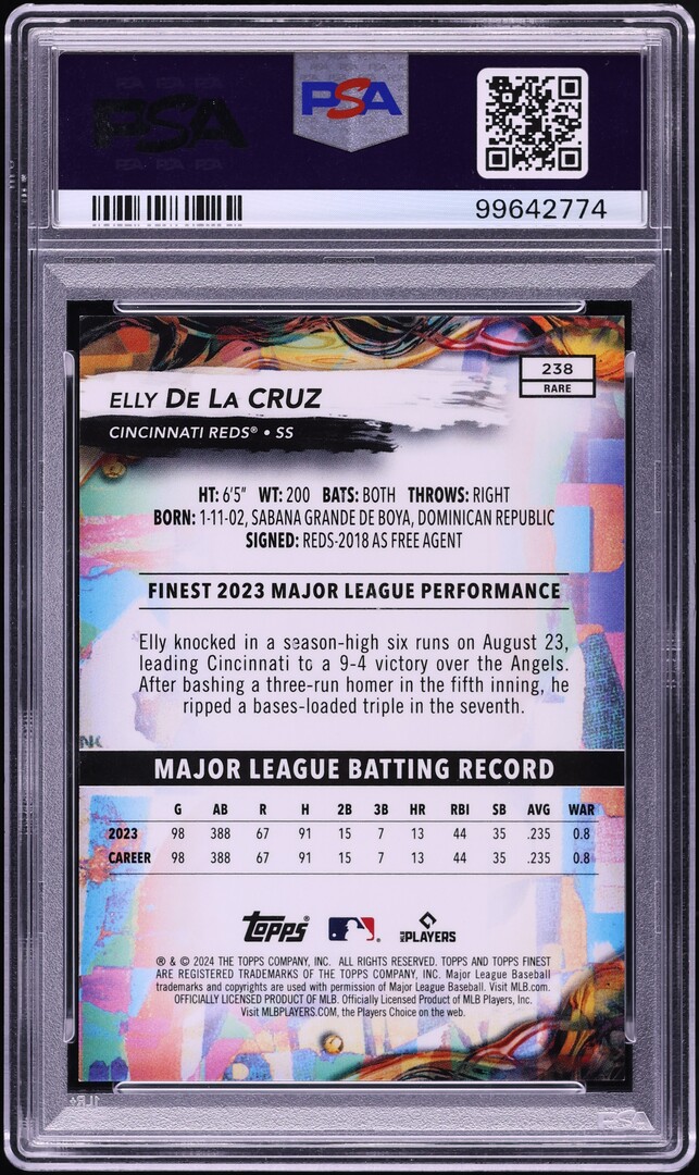 2024 Topps Finest Purple Refractor Elly De La Cruz ROOKIE /125 #238 PSA 10 GEM