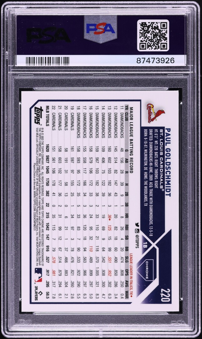 2023 Topps Chrome Gold Refractor Paul Goldschmidt /50 #220 PSA 9