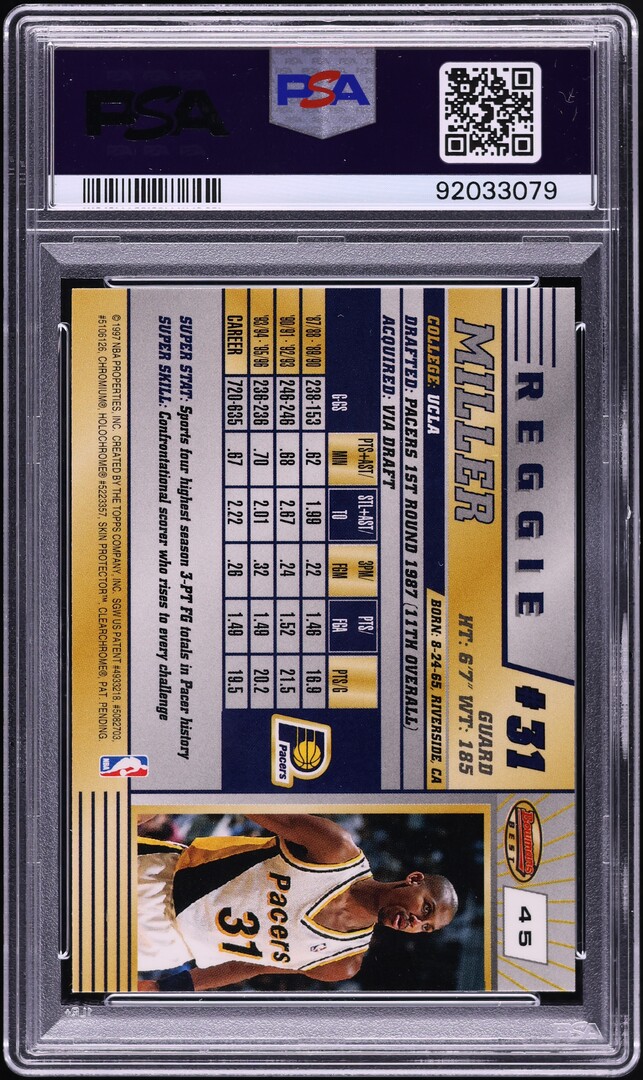 1996 Bowman's Best Reggie Miller #45 PSA 10 GEM MINT