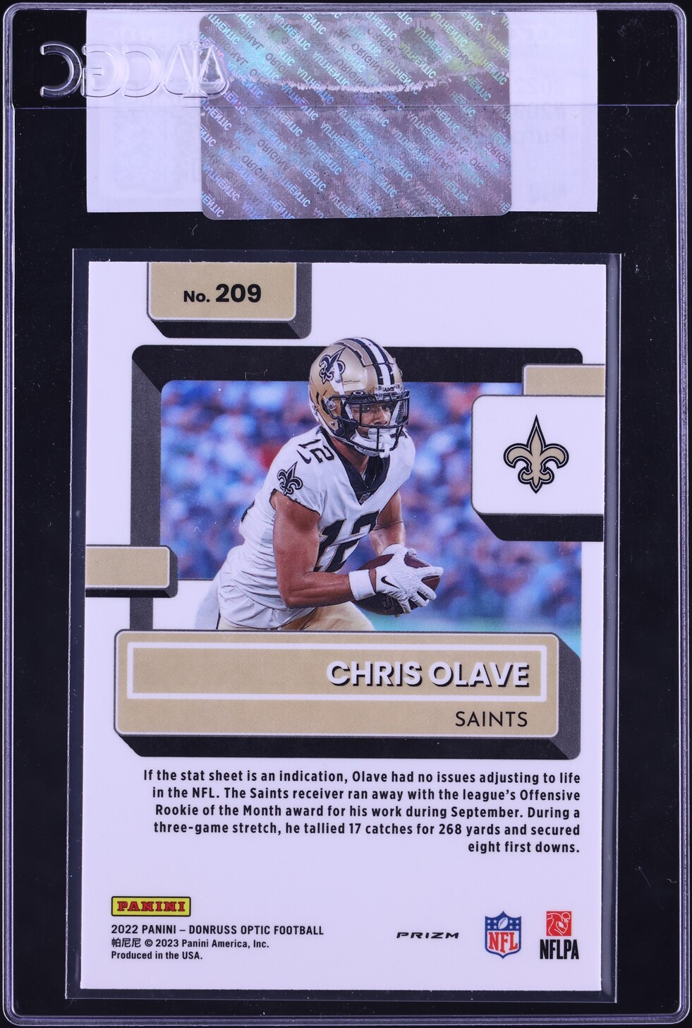 2022 Donruss Optic Purple Shock Chris Olave ROOKIE #209 CGC AUTH