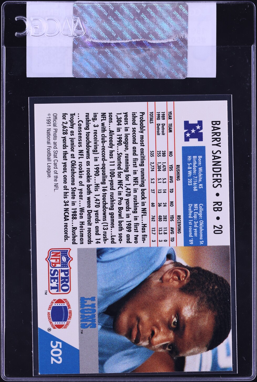 1991 Pro Set Barry Sanders #502 CGC AUTH