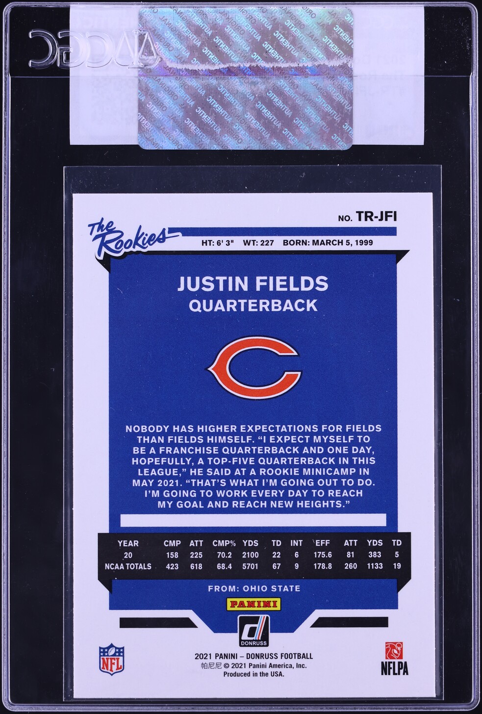 2021 Donruss The Rookies Justin Fields ROOKIE #TR-JFI CGC AUTH