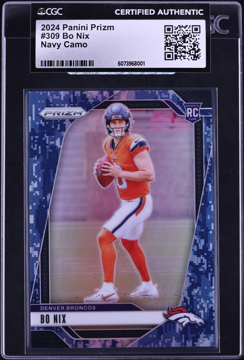 2024 Panini Prizm Navy Camo Bo Nix ROOKIE /25 #309 CGC AUTH