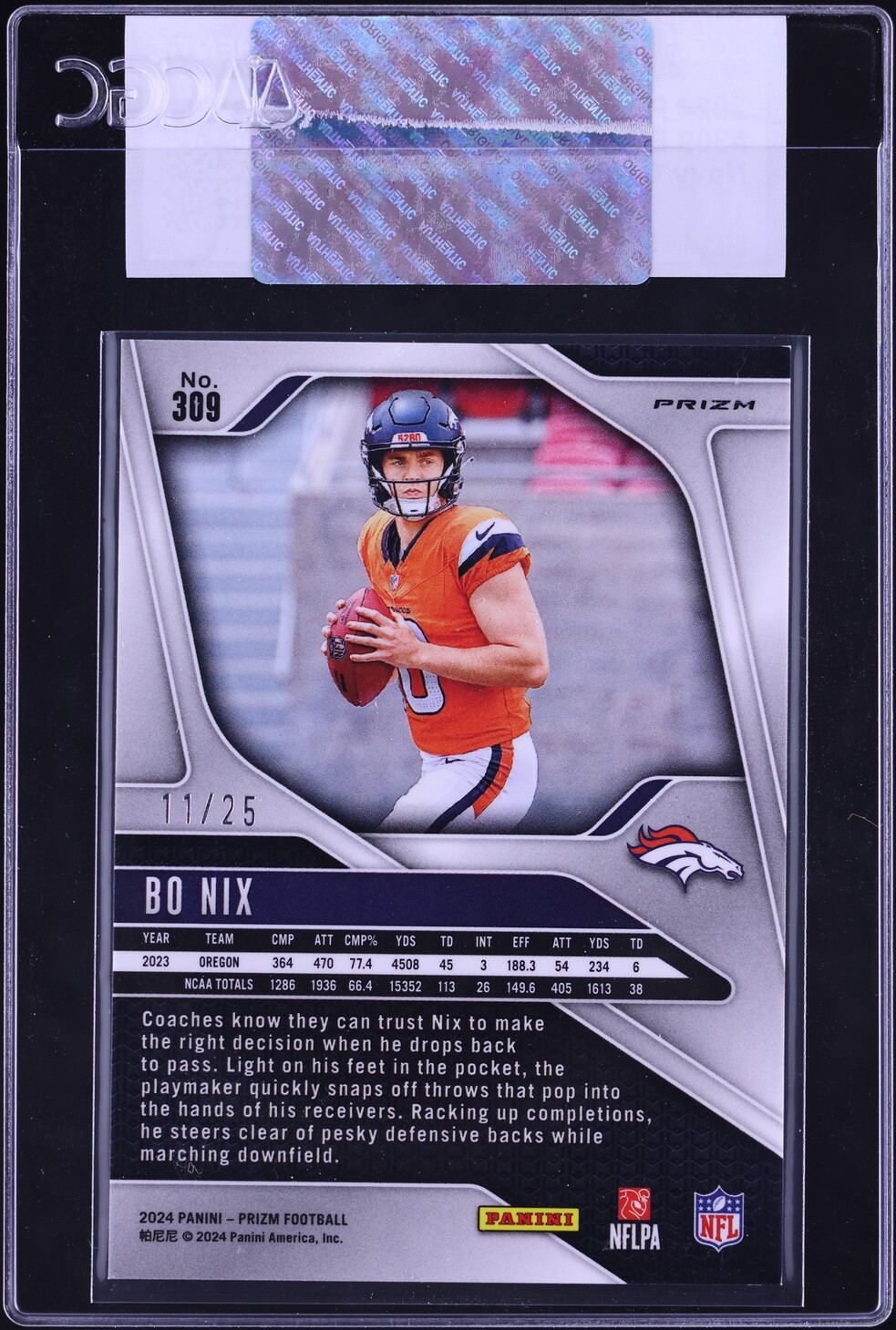 2024 Panini Prizm Navy Camo Bo Nix ROOKIE /25 #309 CGC AUTH