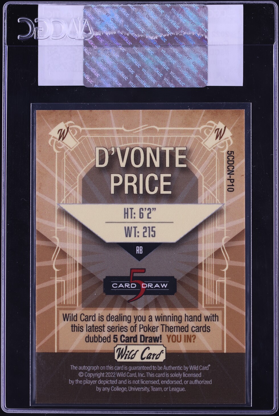 2022 WC 5 Card Draw Contemporary Promo Orange D'Vonte Price RC AUTO /5 CGC AUTH
